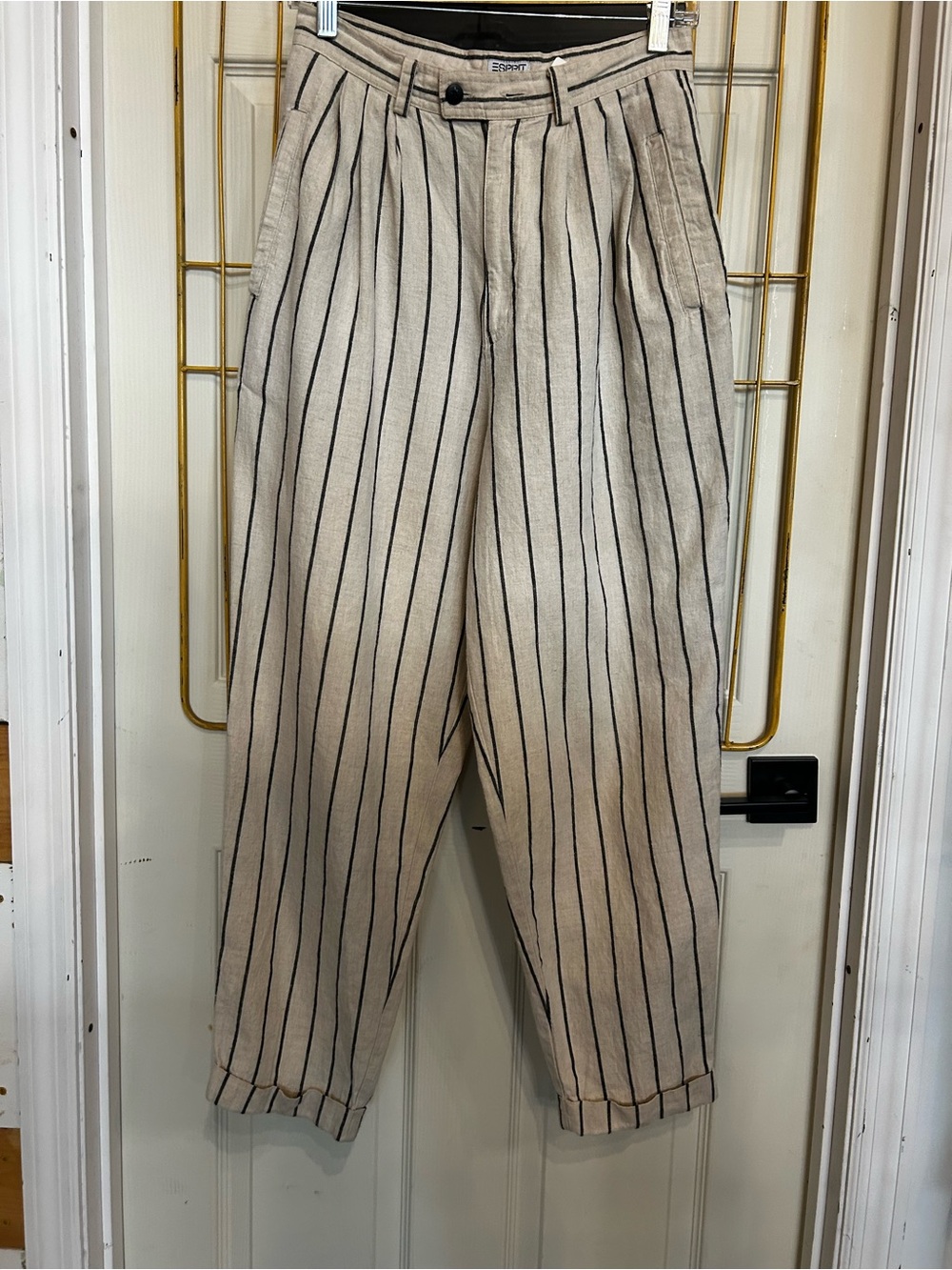 Esprit Women’s Linen Cream Pinstripe Pleated Pants